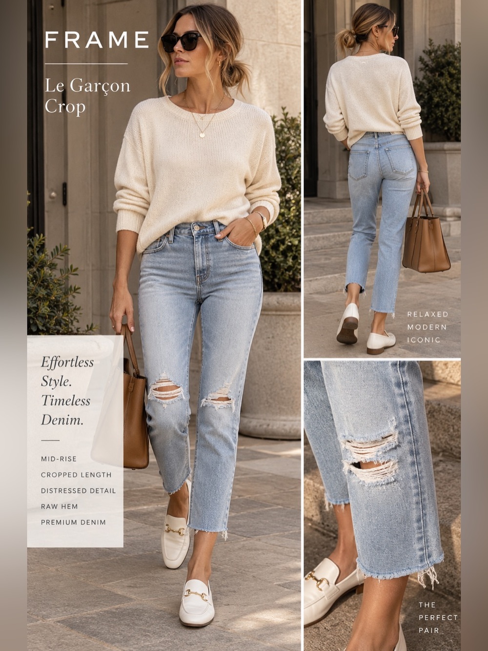 FRAME Le Garçon Crop Light Wash Distressed Jeans Size 27